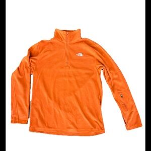 The North Face Sz M Orange Fleece Pullover Quarter Zip Sleeve Pocket Finger Hole